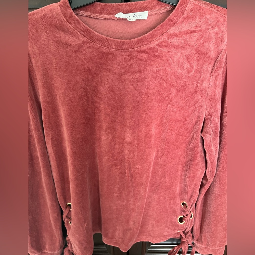 Velvet Lace Up Sweatshirt - Picture 3 of 5